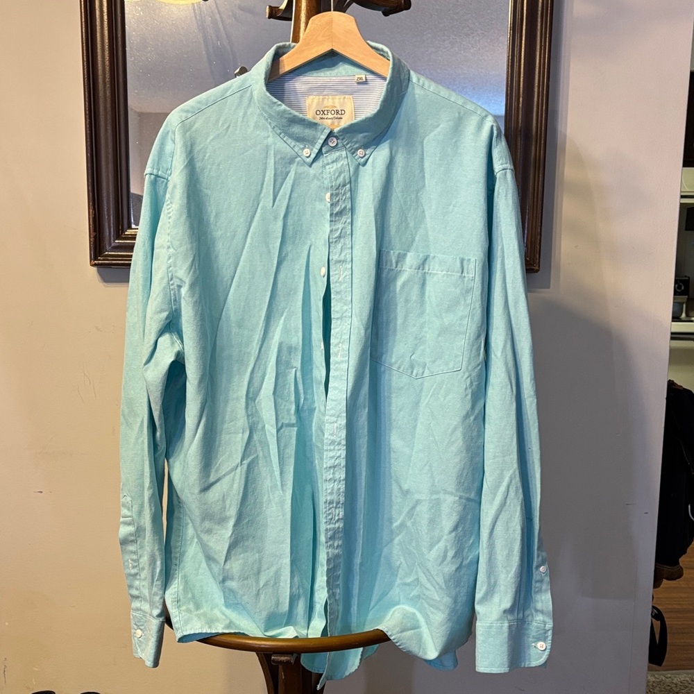 Oxford Men's Casual Button Down Shirt -  teal / aqua blue tone